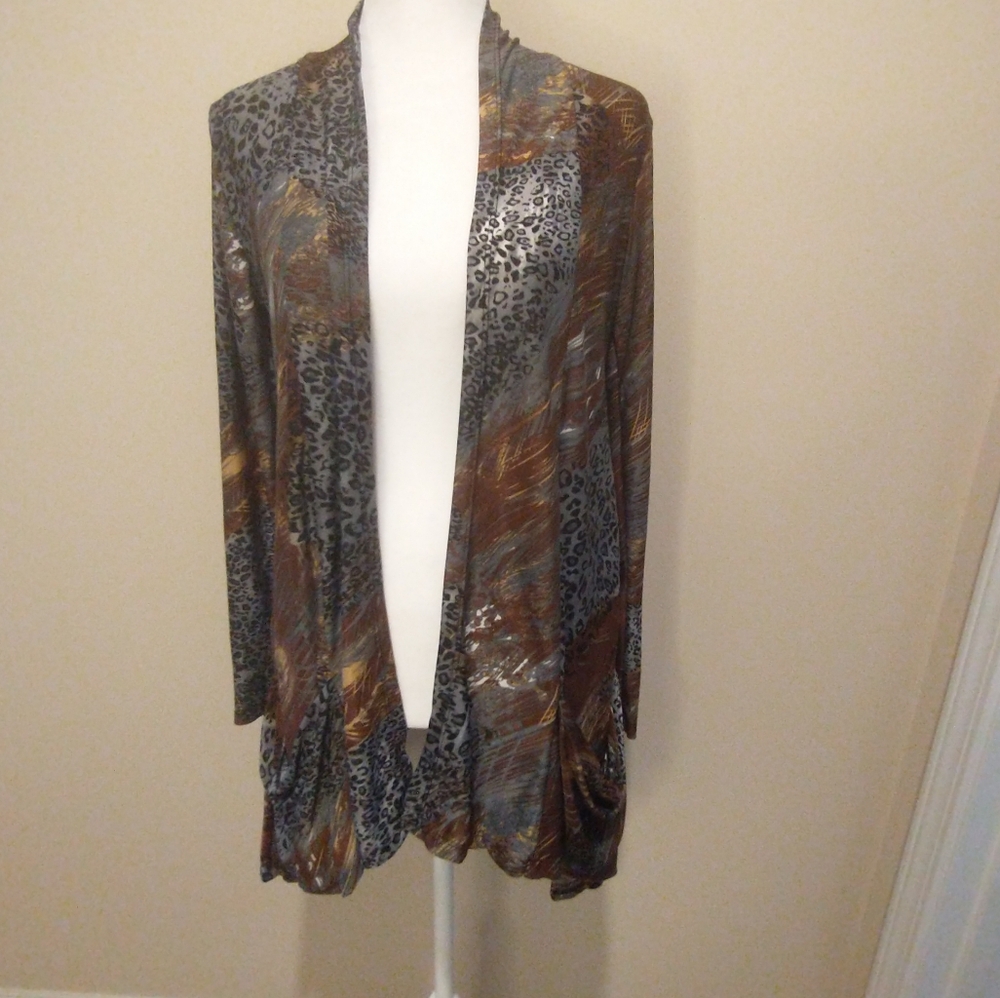 Pretty Young Thing Brown and Gray Animal Print Cardigan with Metallic Sheen